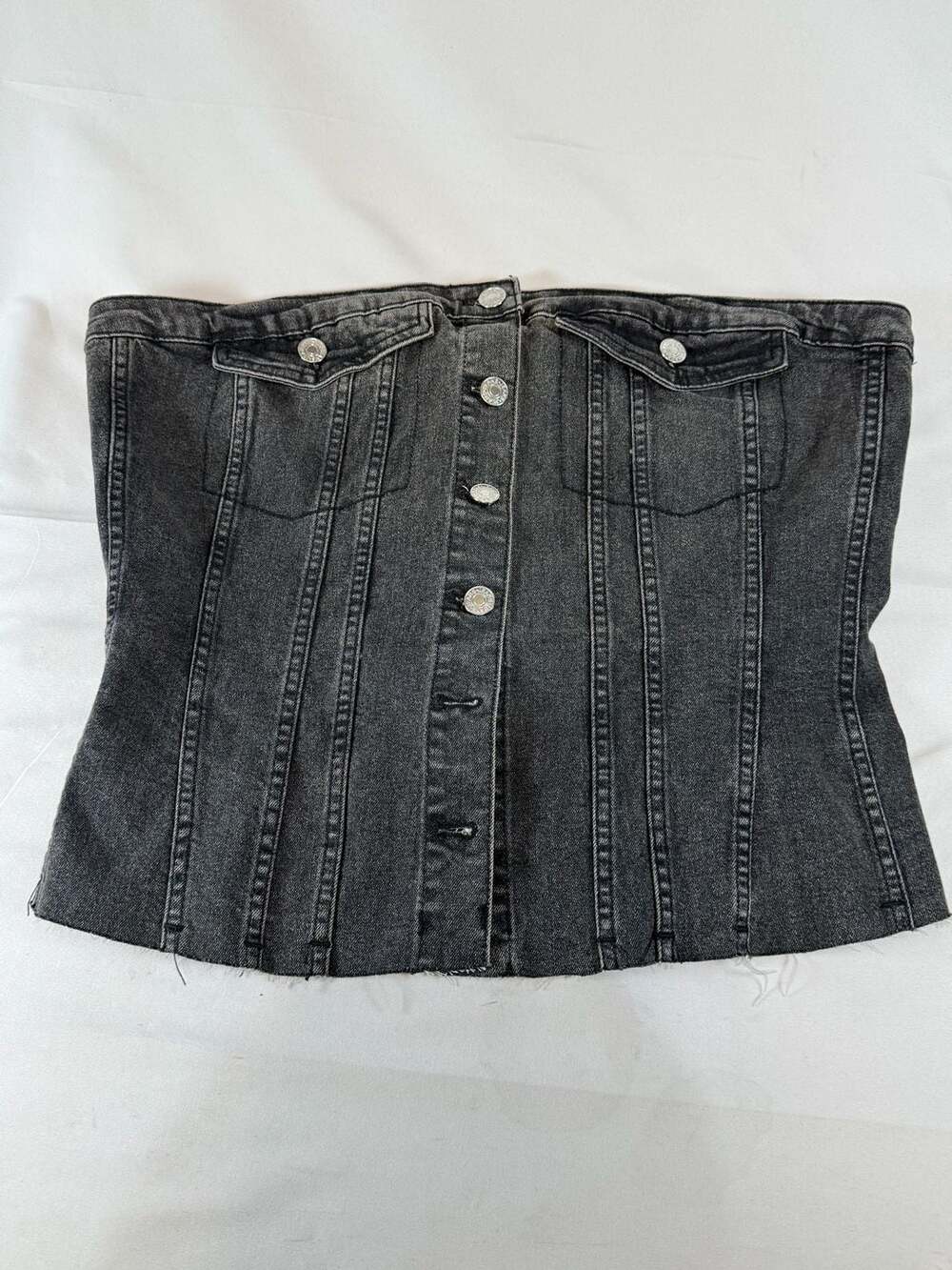 Emerson Lang Womens Denim Corset Top Size XL Black Button Front Y2K Whimsigoth G
